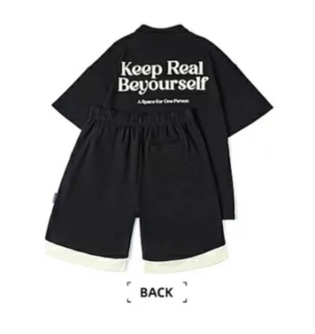 369【新品】大きいサイズ／セットアップ2点セット／半袖 短パン／ブラック5XL