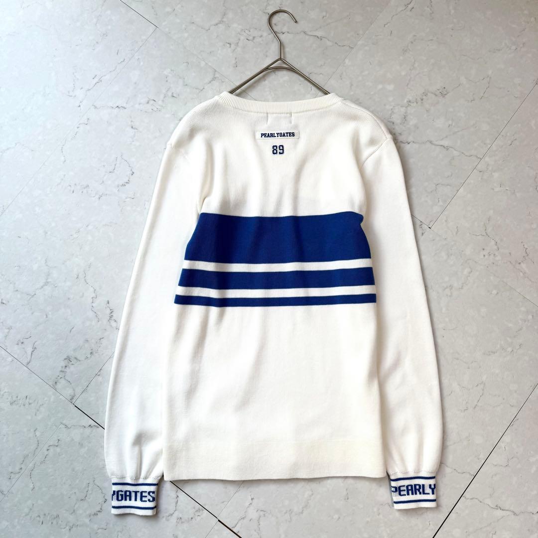 新品 PEARLY GATES Vネック セーター ニット 4 ホワイト ブルー