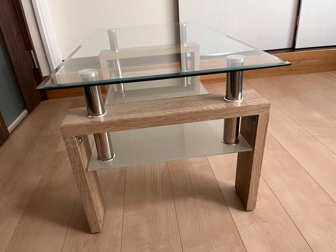 美品 ガラス センター テーブル ホワイト ロー テーブル
