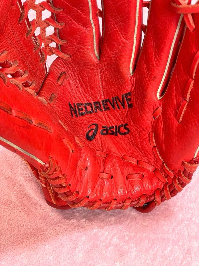 アシックス NEOREVIVE 赤 野球グローブ　外野