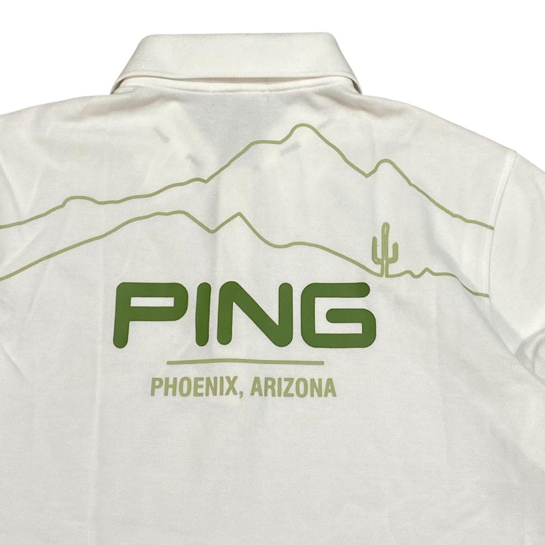 PING ピン 半袖 ポロシャツ M ホワイト グリーン メンズ ゴルフ