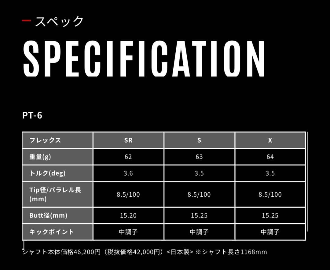 ツアーAD ドライバーシャフト PT6X PINGスリーブ