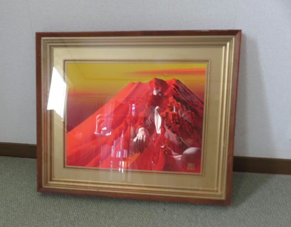 赤富士 立体画 縁起物 百瀬善明　半立体　盛画