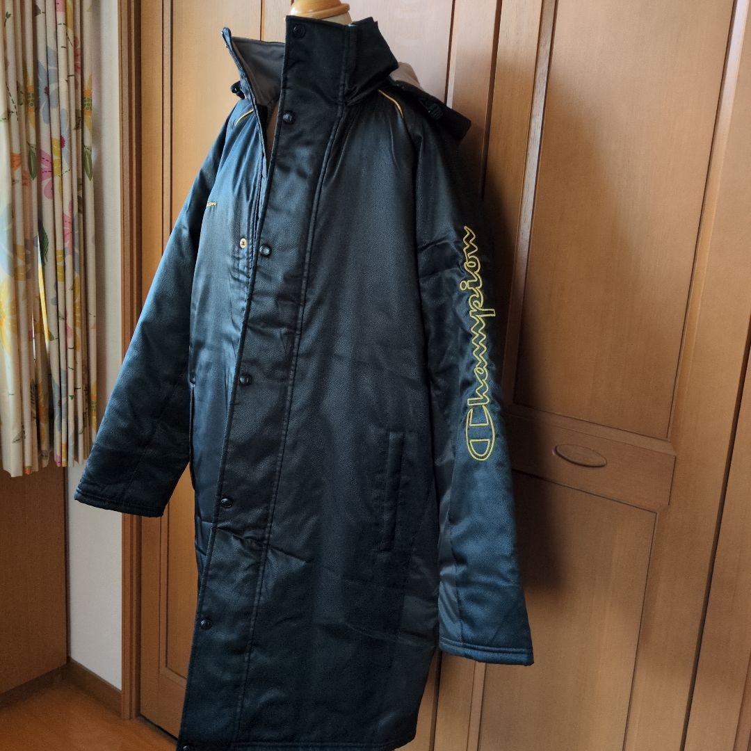 Champion フード付きロングベンチコート ブラック