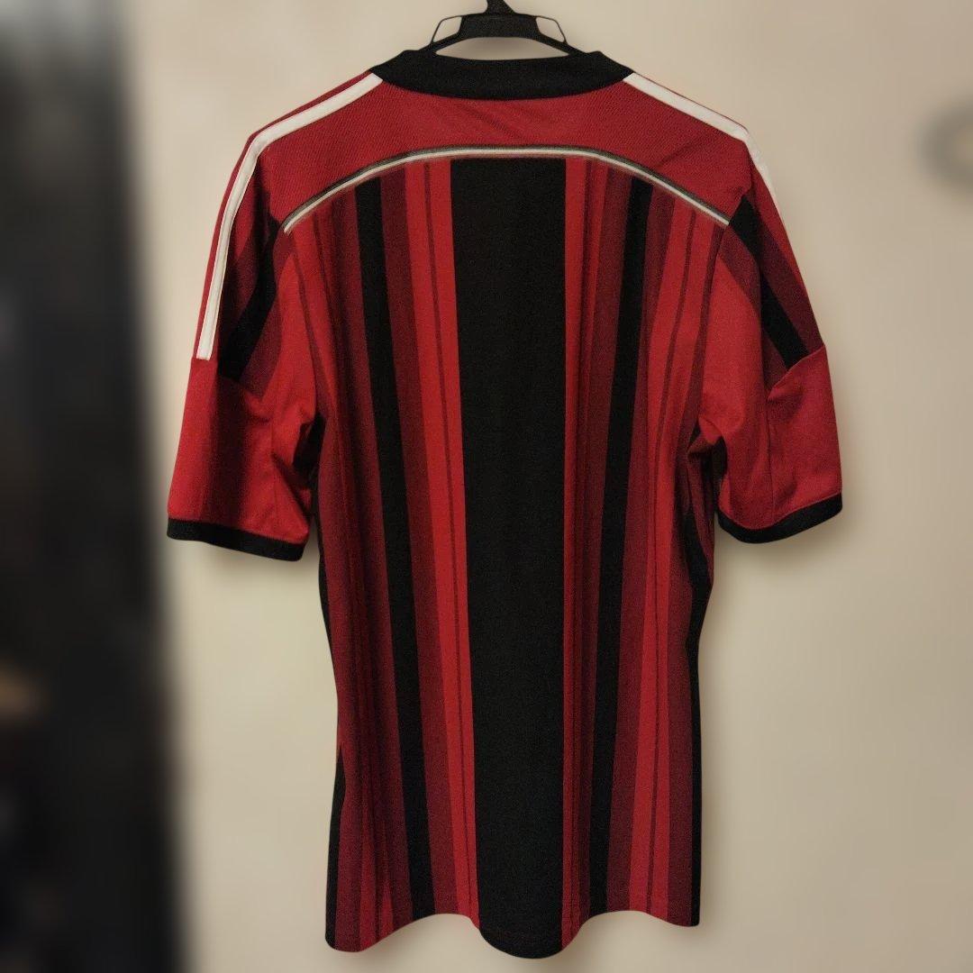 adidas サッカーシャツ M 赤黒ストライプ
