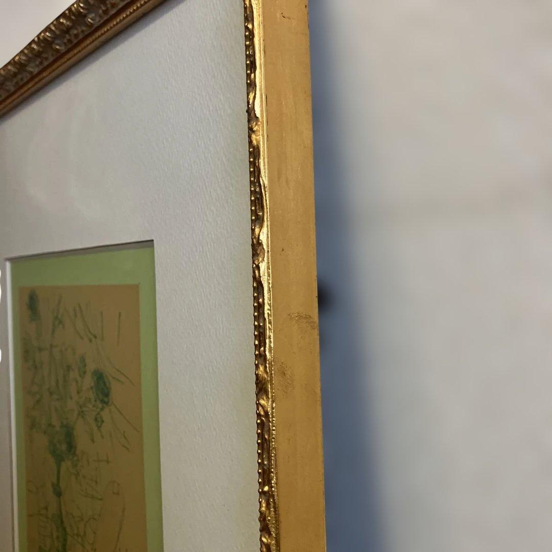 ジャン　カルズー　リトグラフ　　卓上のバラ　直筆サイン　金色額　新品未使用