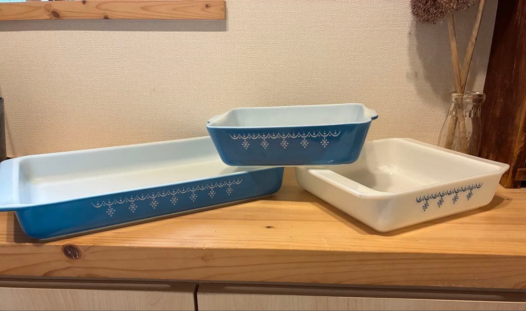 PYREX オールドパイレックス　キャセロール　 スノーフレーク　3点セット