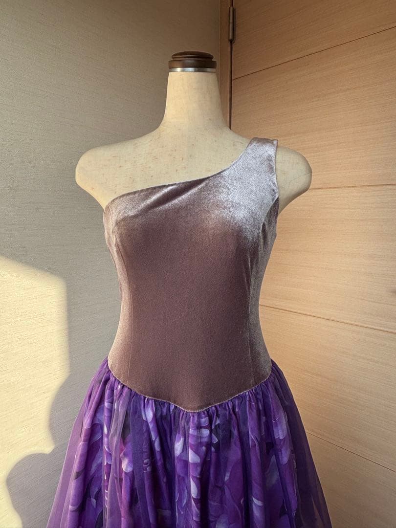 【美品】フラダンス　オーガンジー　ドレス（ベージュ×パープル）