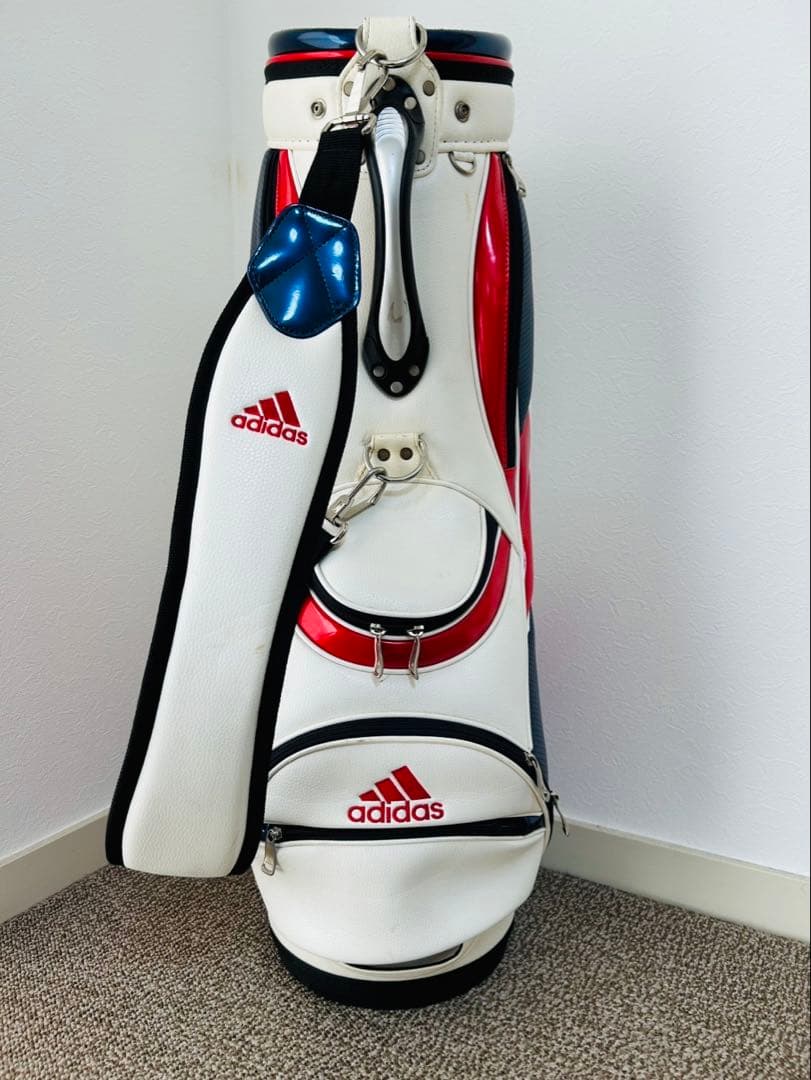 RE！【美品】adidas ☆ キャディバッグ ホワイト レッド ネイビー