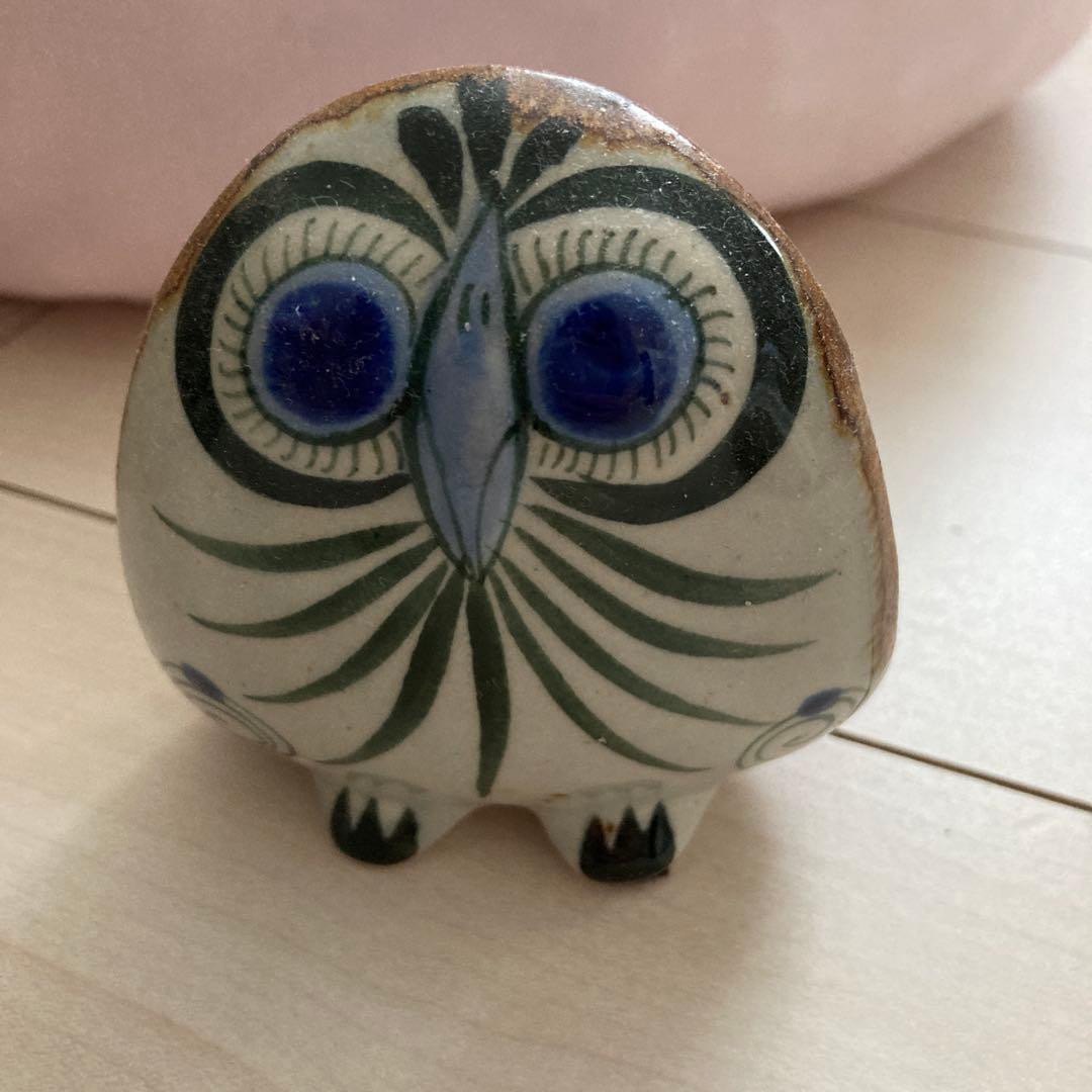 手描きフクロウ置物 2点セット