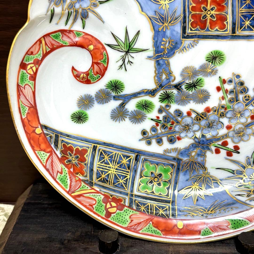 未使用保管✨九谷焼 芳岳 染錦松竹梅 鮑型 皿 単品✨中皿 皿 吉祥 松竹梅