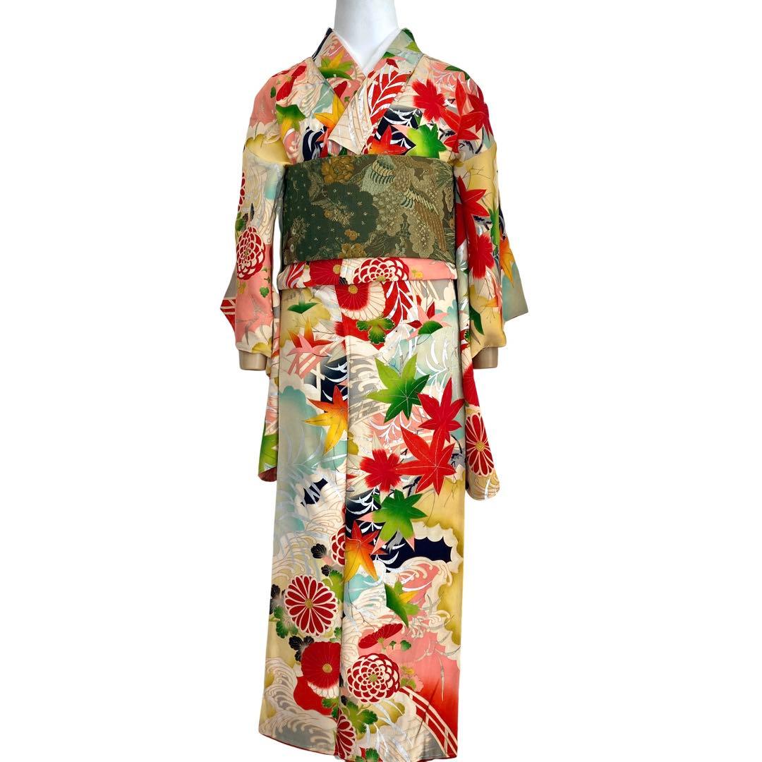 仕付け糸付き　セミアンティーク ジュニア　大人　着物　NO5