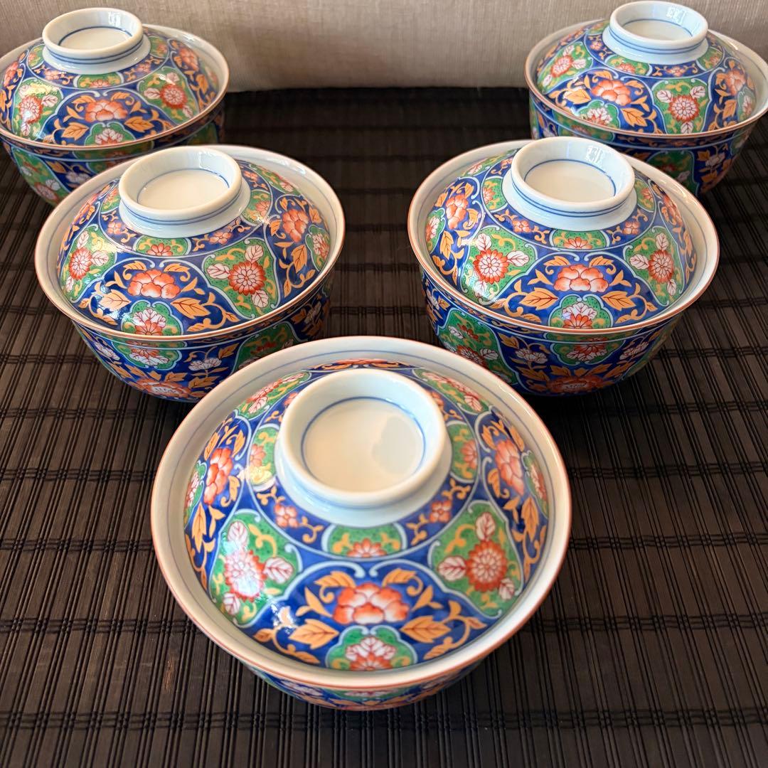 【未使用品】前畑陶器 庫山窯 錦古調 蓋付き 多用椀 雑煮椀 丼椀 飯椀 5客