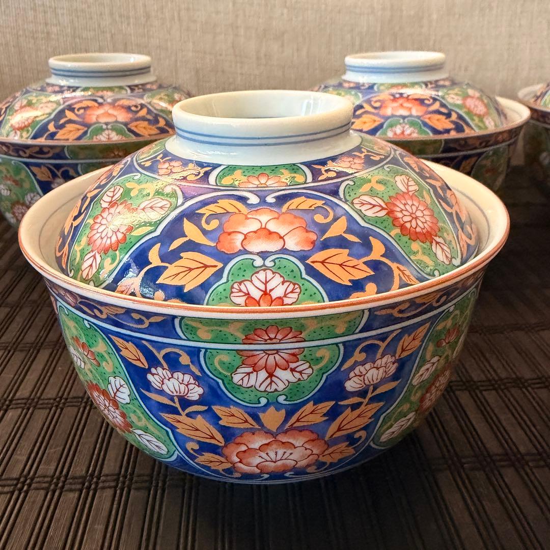【未使用品】前畑陶器 庫山窯 錦古調 蓋付き 多用椀 雑煮椀 丼椀 飯椀 5客