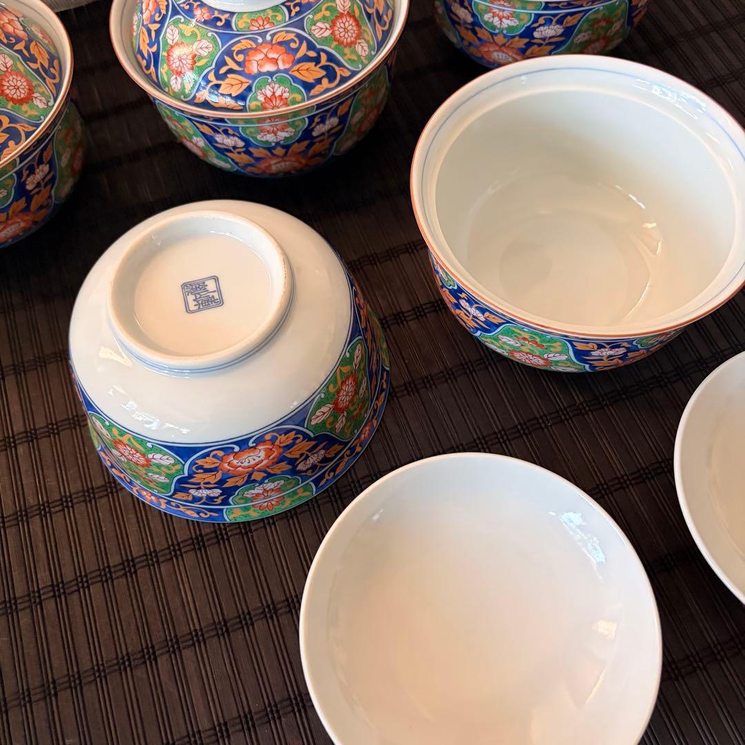 【未使用品】前畑陶器 庫山窯 錦古調 蓋付き 多用椀 雑煮椀 丼椀 飯椀 5客