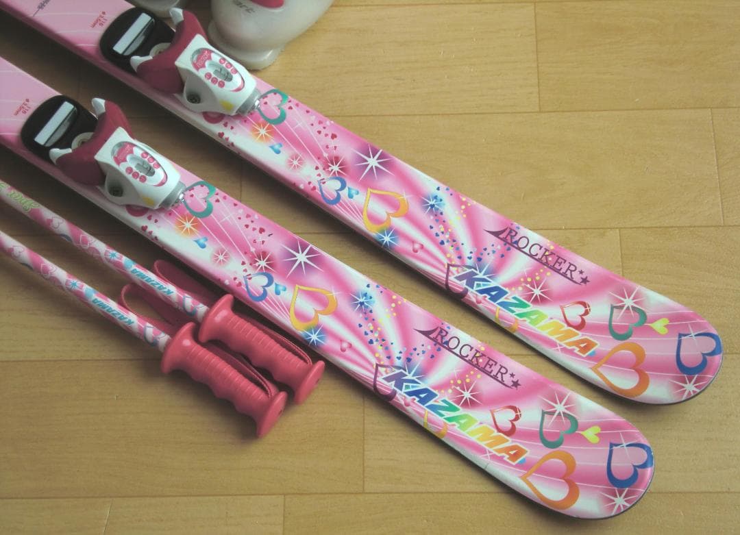 ■■送料無料■KAZAMA■子供用スキーフルセット■板116靴22■WAX済■■