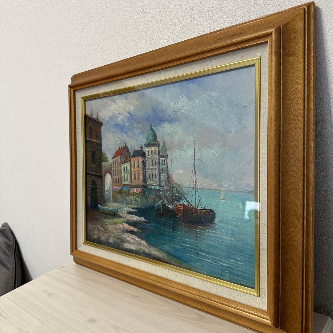 Y.Simon 風景画 油彩画 油絵 港風景　絵画　額装　サイン