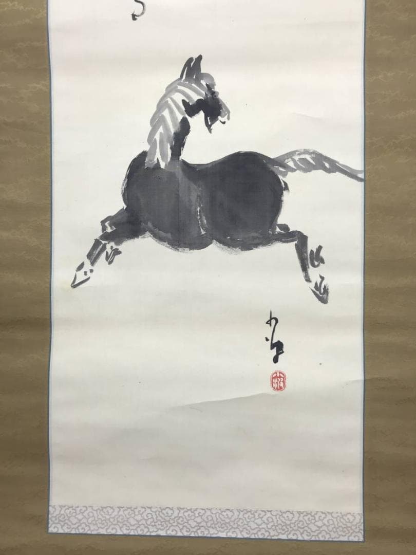 巖谷小波/馬に俳句/馬画賛/掛軸/名家伝来/AC-51