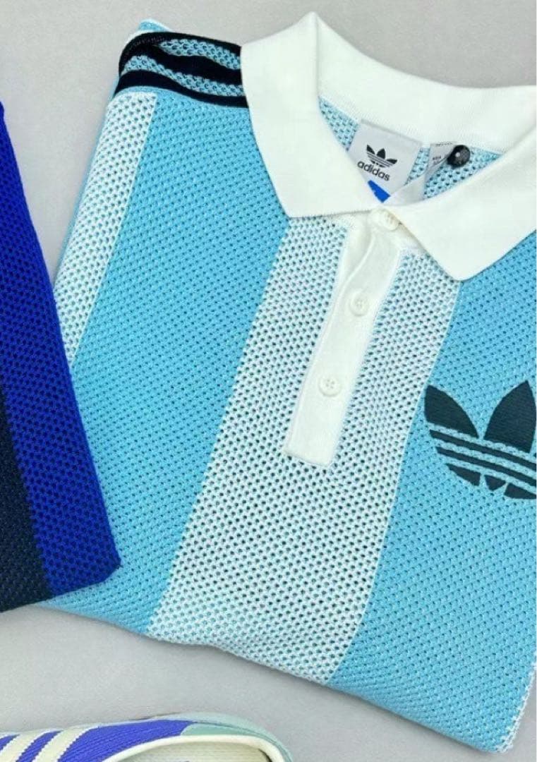 新品XL Adidas ショートスリーブ ポロシャツJL5976 スカイブルー