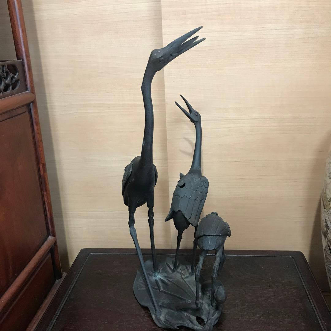 希少品　香炉　古美術　骨董品　古銅鶴香炉　蓮に鶴　置物