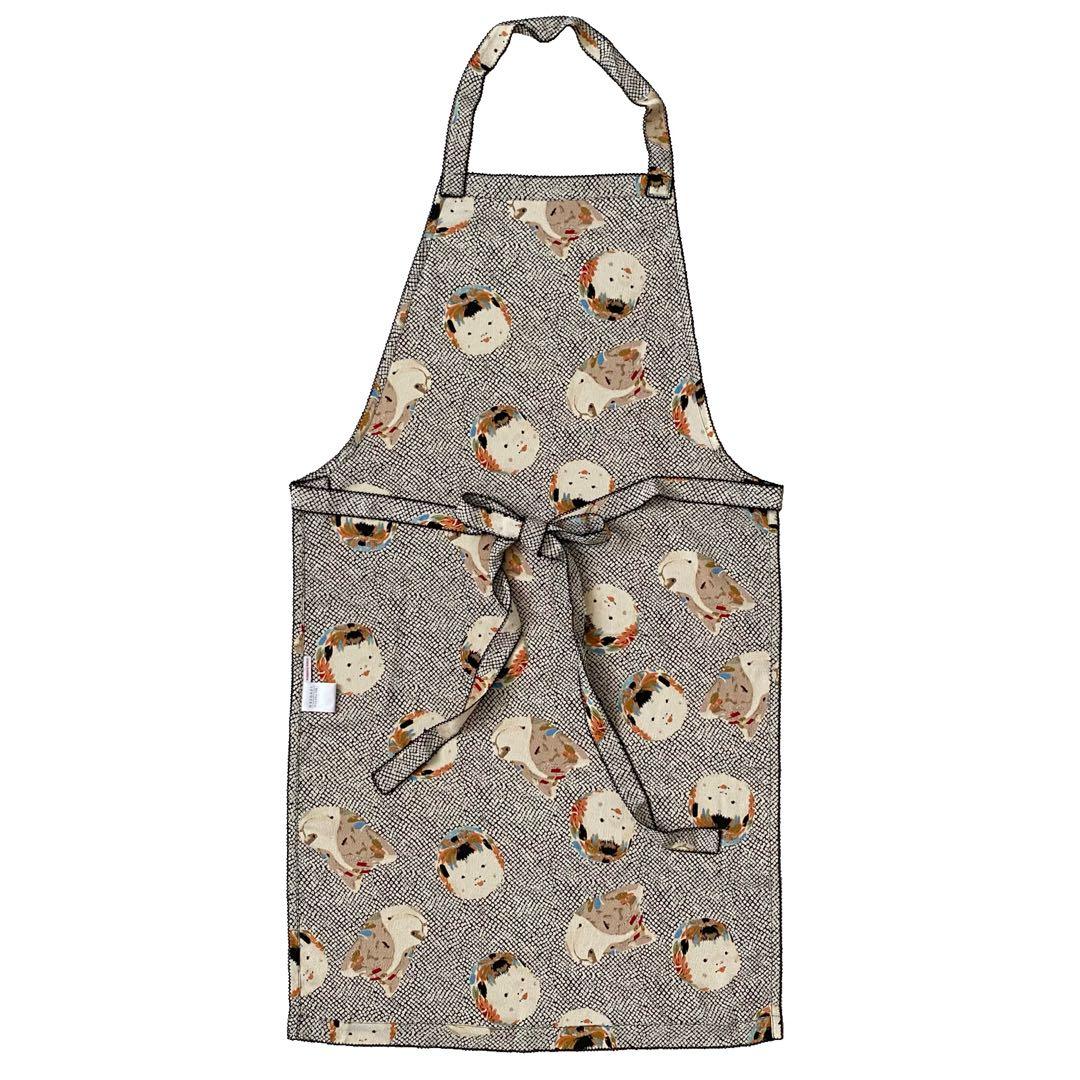 美品 ワンダフルワールド ちりめん 和柄 エプロン カネコイサオ 縮緬
