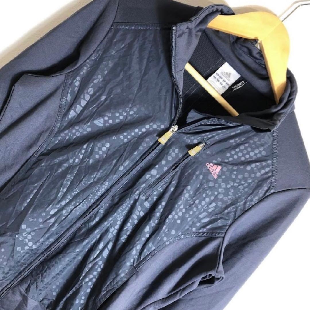 adidas ストレッチジャケット 総柄 ブラック 美シルエット スポーツMIX