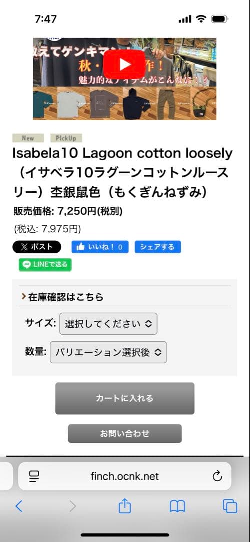 フィンチIsabela10 Lagoonルースリー　 長袖　新品