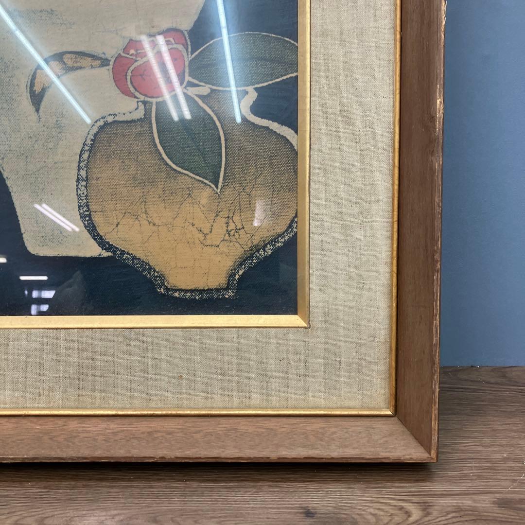 染色額装品 静物画（器と椿）小海原三勇 署名入 新築祝 絵画 額装 額縁