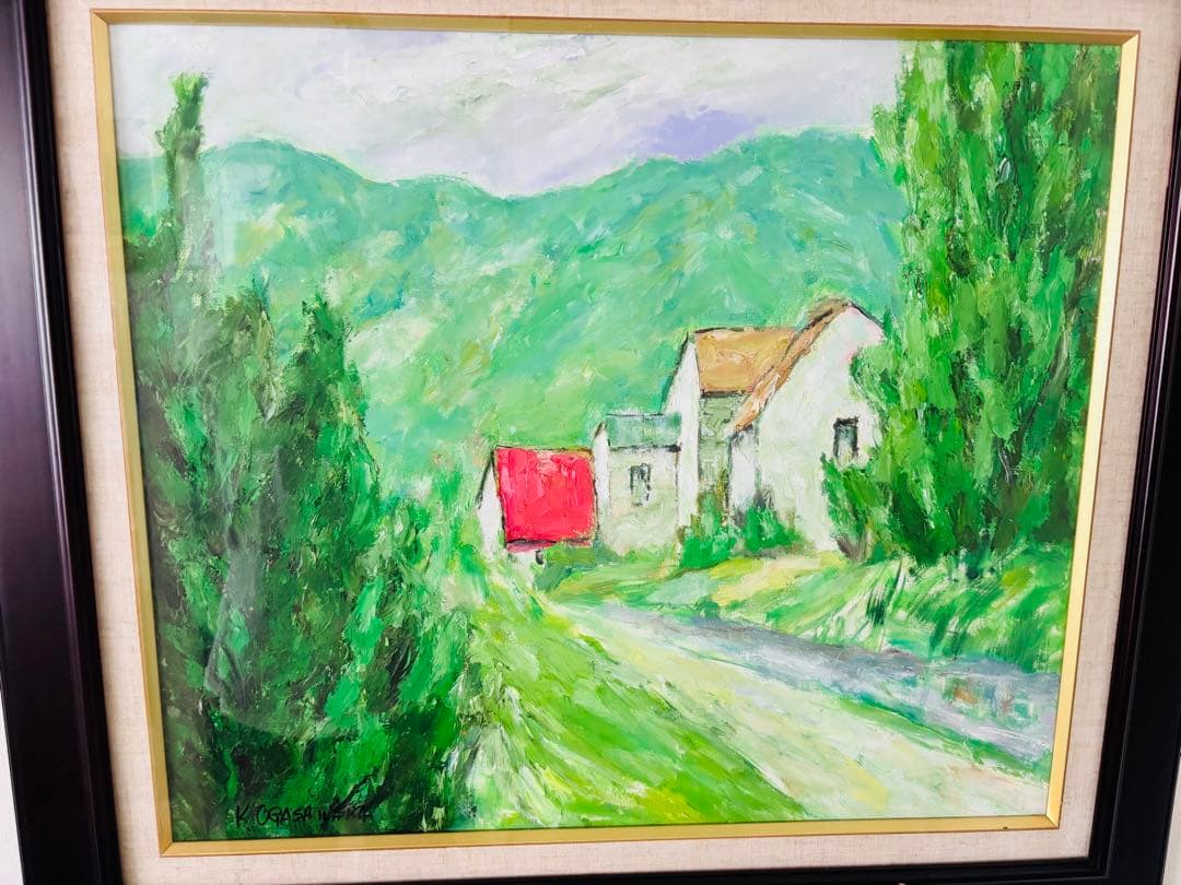 K.OGASAWARA 油彩画 田舎の風景