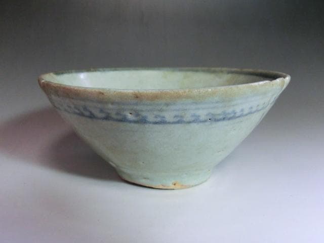 碗■古い染付平茶碗 唐草文 安南 お茶道具 古玩 唐物 中国 時代物 骨董品■