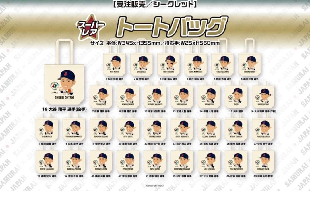 WBC2026のガチャガチャ　侍ジャパンver. 吉田正尚選手トートバッグ