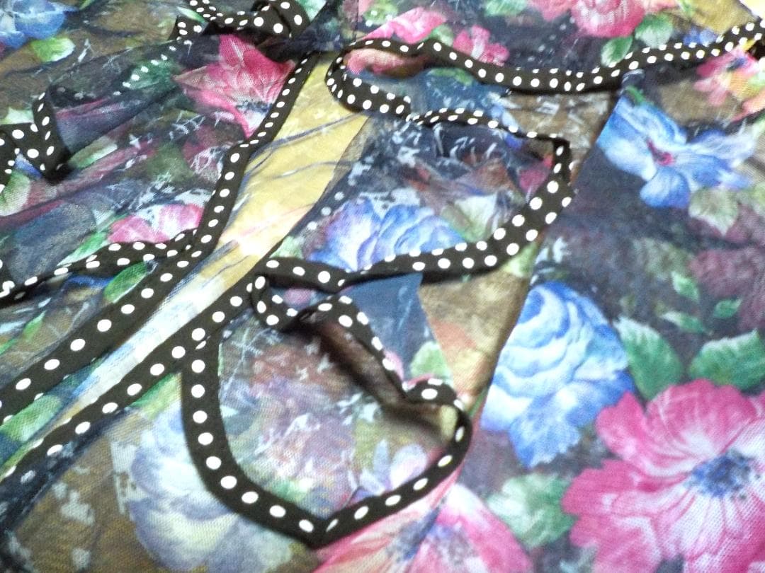 ボレロブラウス　ゴシック花柄　シースルーフリル　リボン