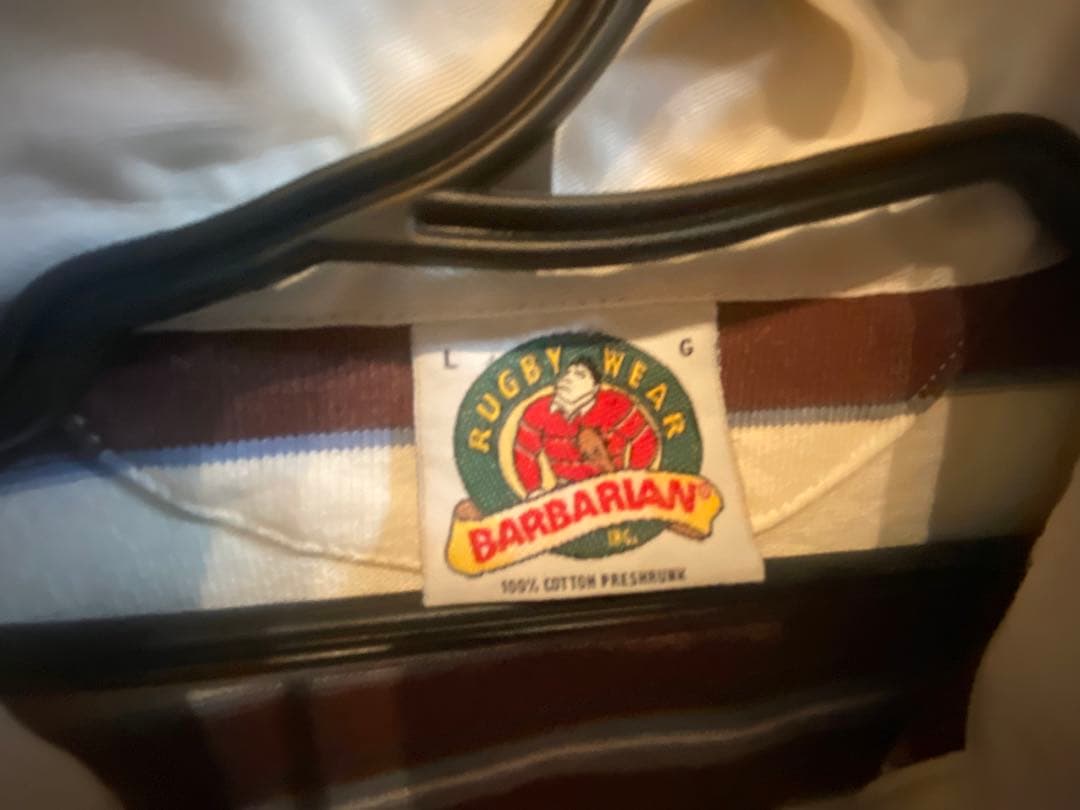 月末値下げ！BARBARIAN バーバリアン　ラガーシャツ L 白茶ストライプ