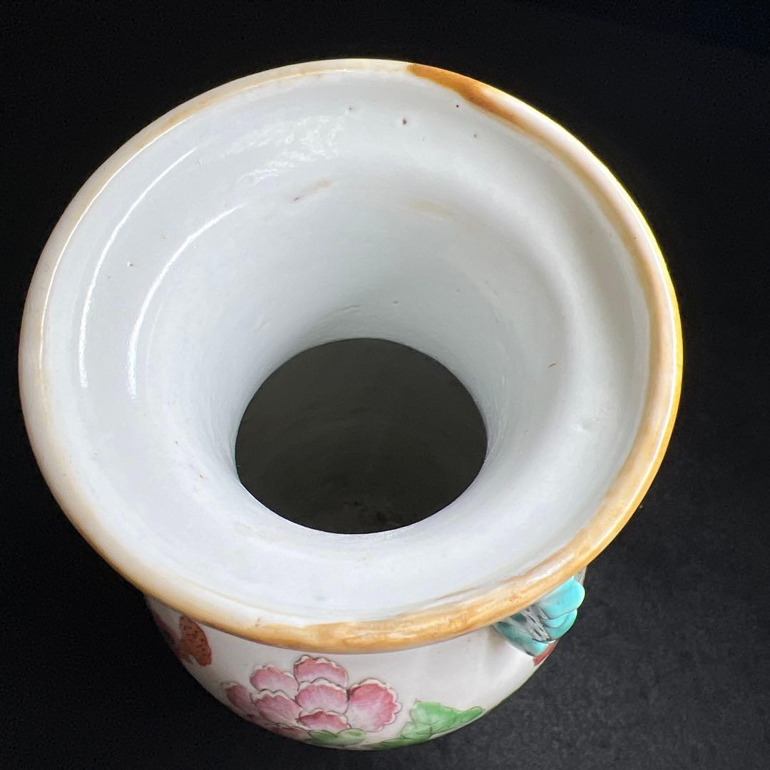 中国清時代　粉彩花鳥図花瓶　高さ23.7㎝　東Y8-0318☆2Fトヒコ