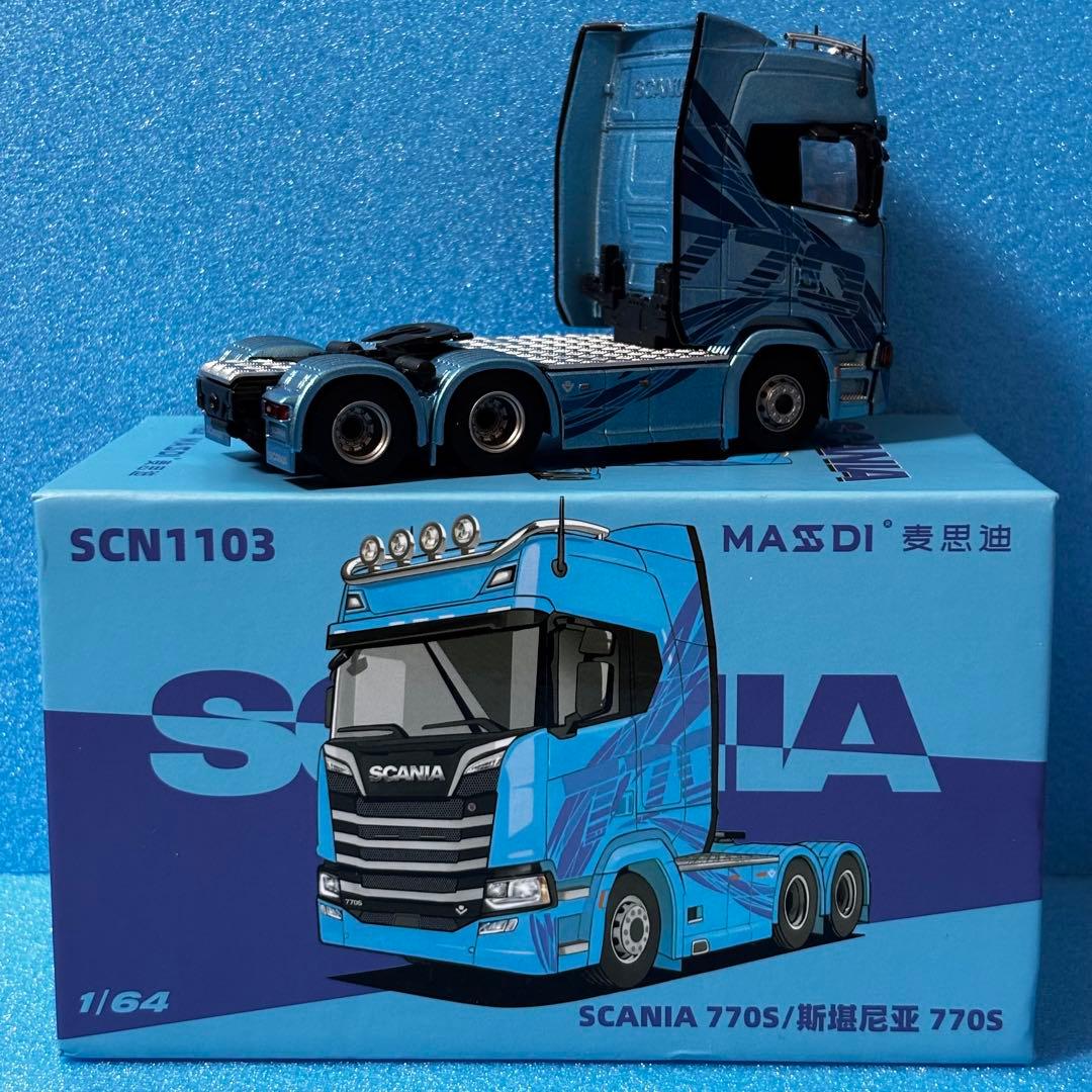 1/64 マスディ　スカニア　トラック　トレーラーヘッド　ミニカー　ブルー　青