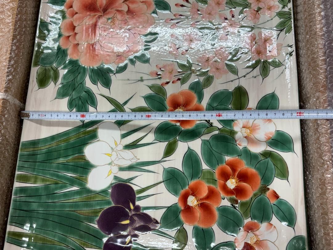 【一点物】京焼 清水焼 陶あん 色絵付け 飾り皿 約40cm×54cm 骨董
