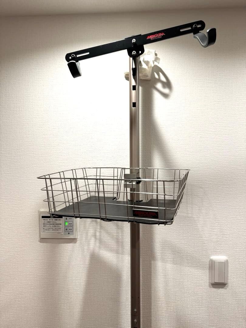 ミノウラ　自転車 ディスプレイスタンド 壁もたれ式上下2段型&カゴセット