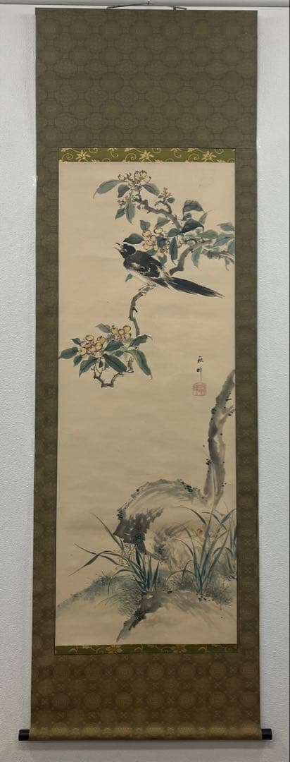 岡本秋暉【花鳥図】紙本　掛軸