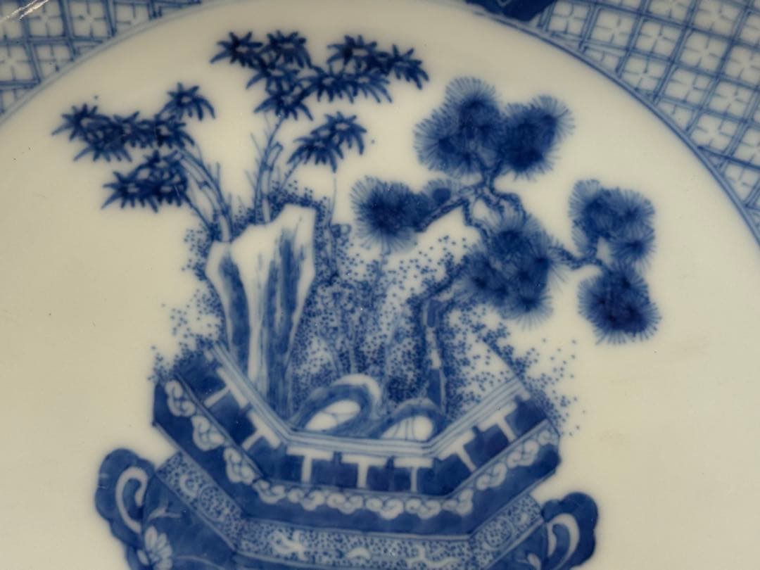 中国　清時代　染付　博古紋鉢　木箱入　送料込み260318