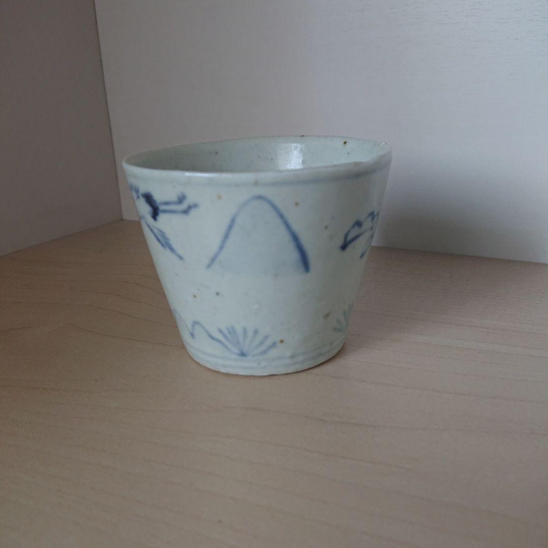 切込焼　大正切込　蕎麦猪口　染付松鶴図