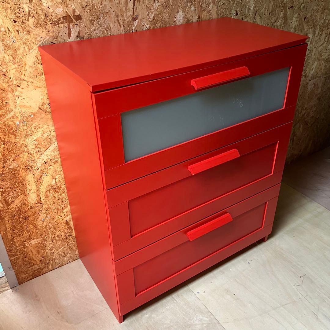 A2E62■IKEA BRIMNES イケア ブリムネス 3段チェスト レッド