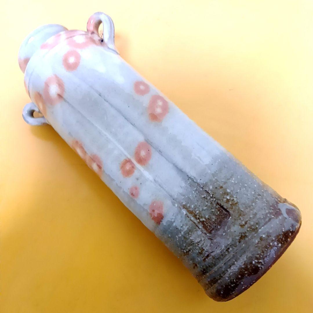 骨董 萩焼 花生 陶華山 松尾藻風 花瓶 丸耳花器 灰白釉 鉄斑文様 一輪挿し