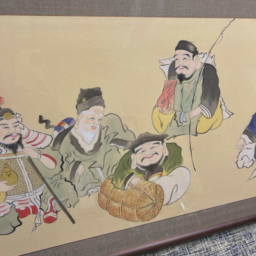 欄間額 扁額 横額　七福神　江川香夕画　縦45cm×横124cm