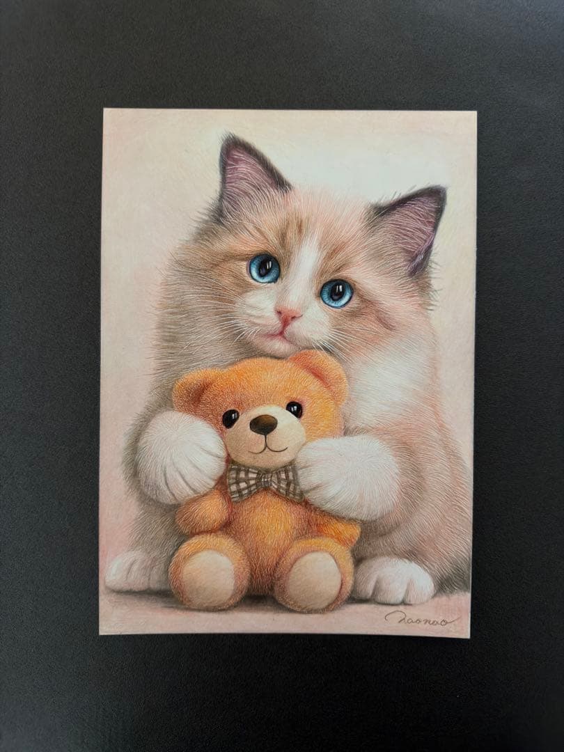 色鉛筆画A4くまさんと一緒