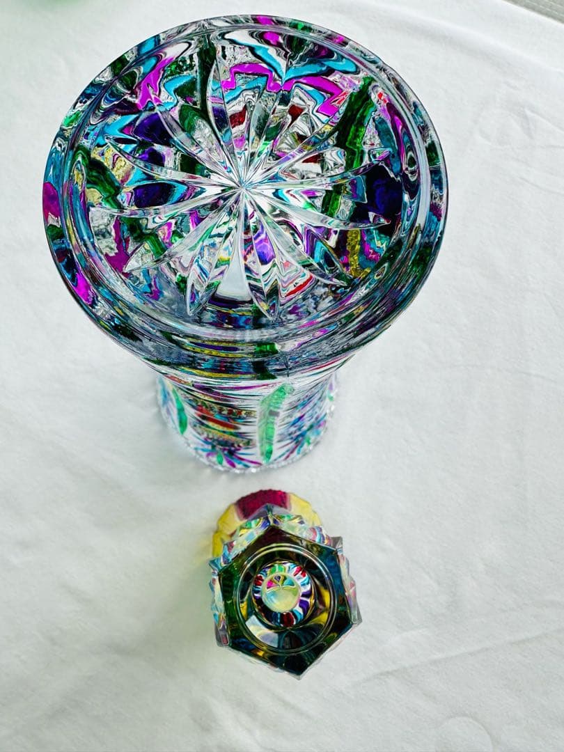 Vintage Cut Glass Vaseレトロ ガラス 花瓶 ステンドグラス