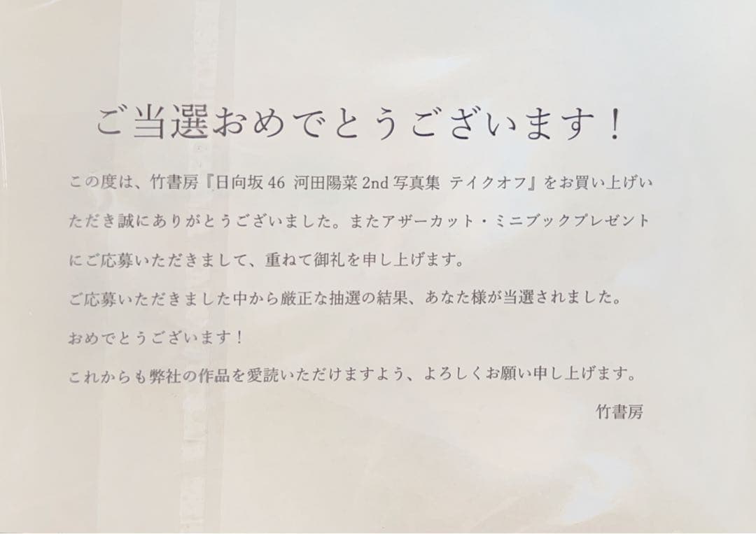 【ヒデ】河田陽菜 写真集 テイクオフ アザーカットミニブック 日向坂46