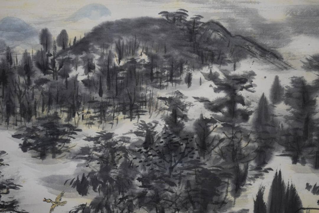 真作/矢野鉄山/愛山尚友/山水人物図/桐共箱付/布袋屋掛軸HG-263