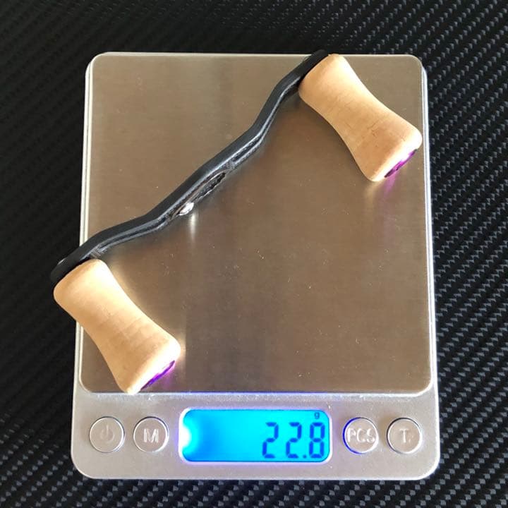 超軽量ベイトリール用カーボンハンドル コルクハンドルノブ セット　パープル