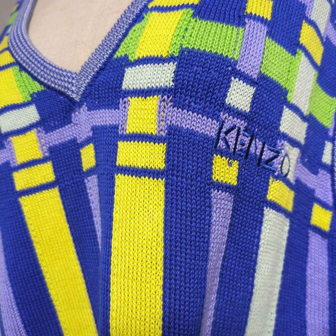 KENZO GOLF ニットベスト ストライプ 日本製 サイズ4 綿100 古着