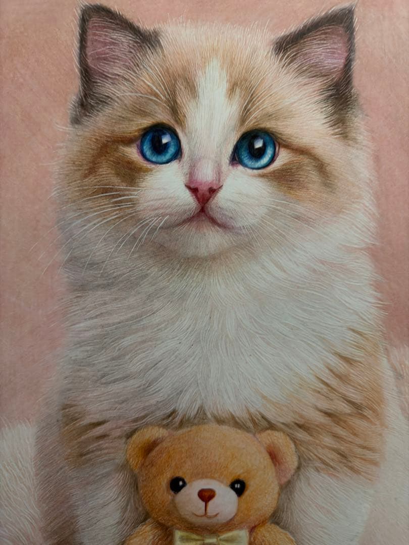 色鉛筆画A4くまさんと一緒.2